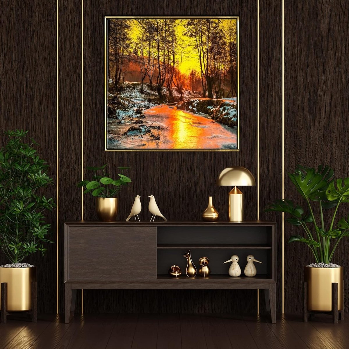 Sylvan Sunset Framed Canvas Wall Art (24 x 24 Inches)