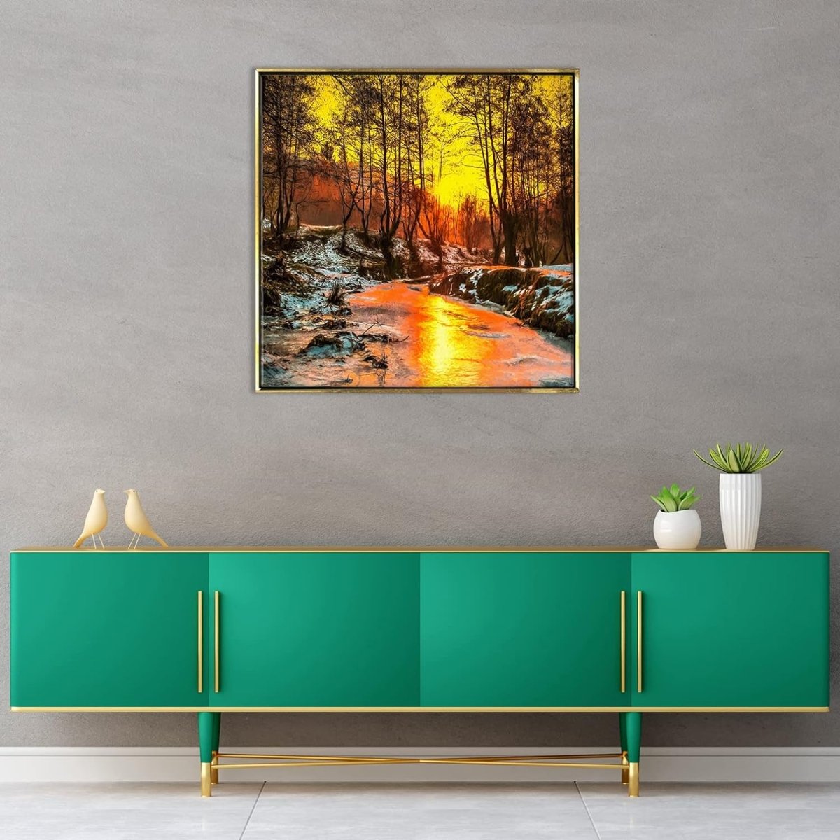 Sylvan Sunset Framed Canvas Wall Art (24 x 24 Inches)