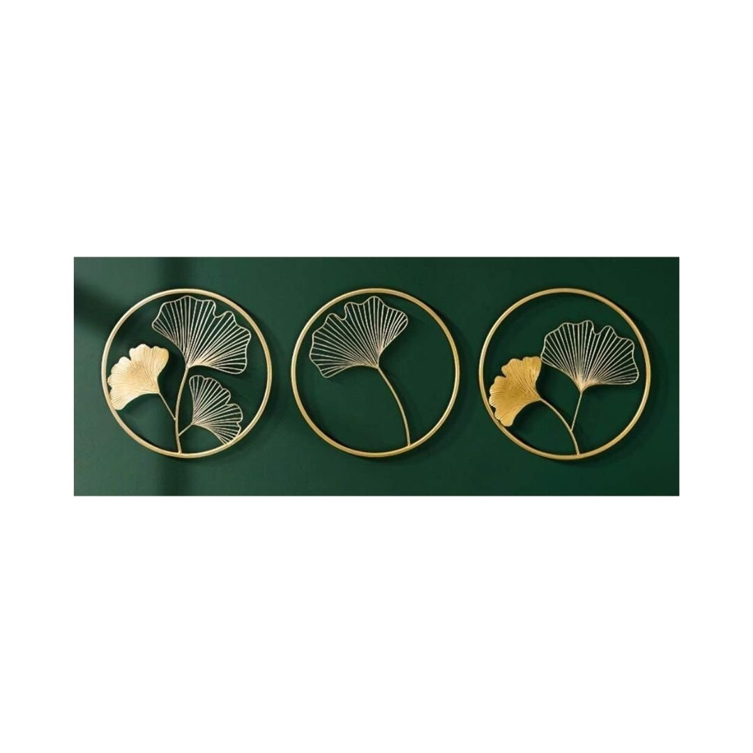 The 3 Golden Circles Metallic Leaves Wall Art (18 x 18 Inches each)