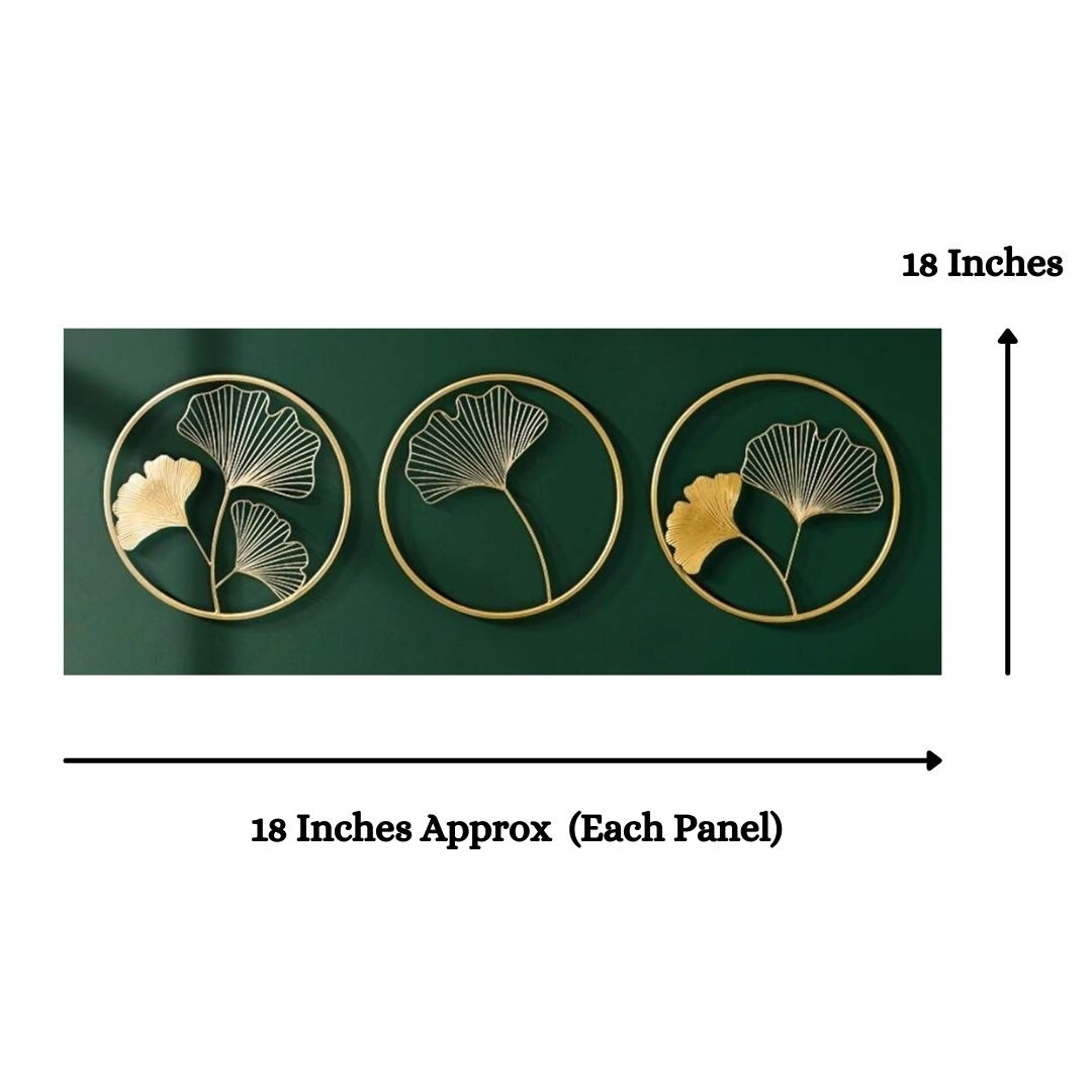 The 3 Golden Circles Metallic Leaves Wall Art (18 x 18 Inches each)