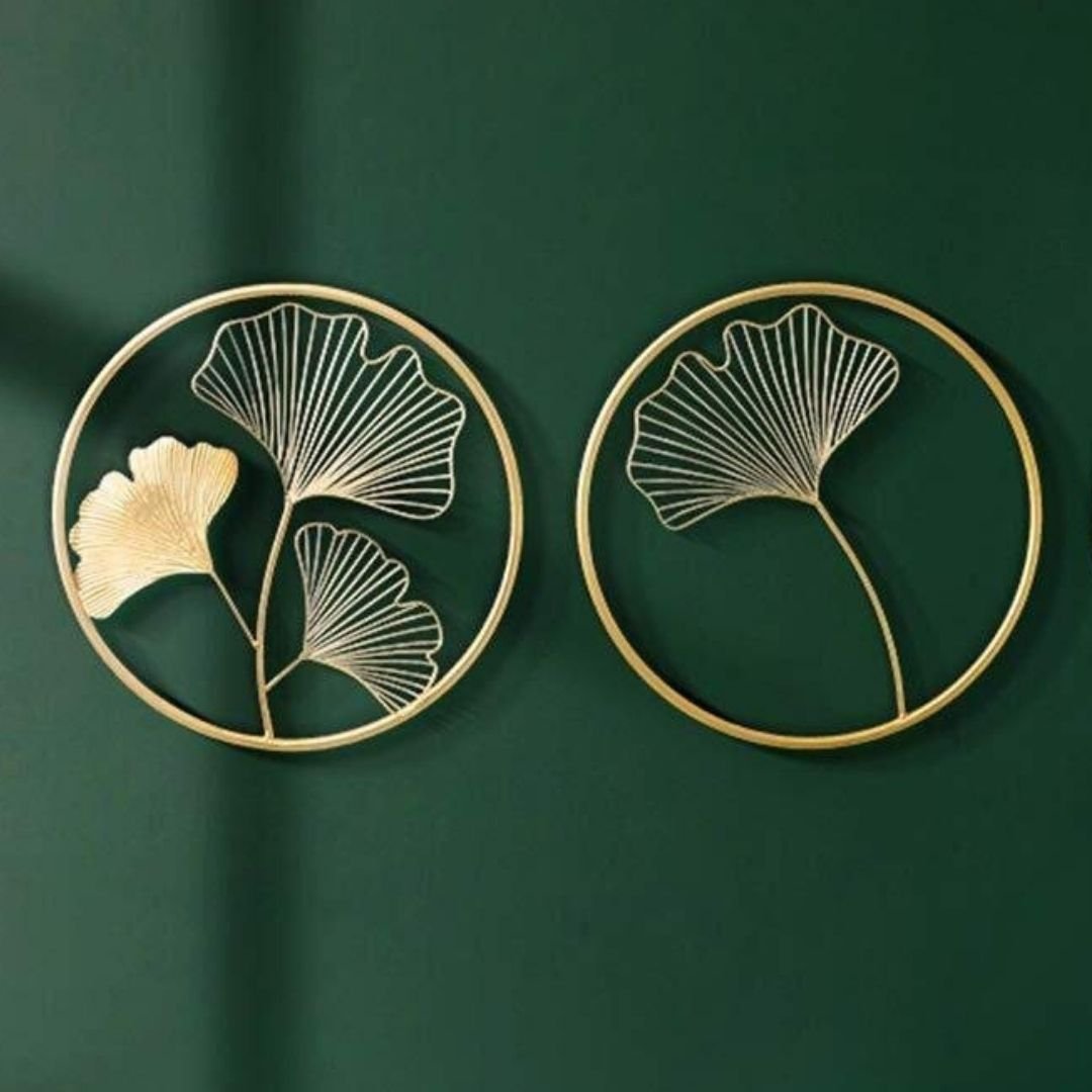 The 3 Golden Circles Metallic Leaves Wall Art (18 x 18 Inches each)