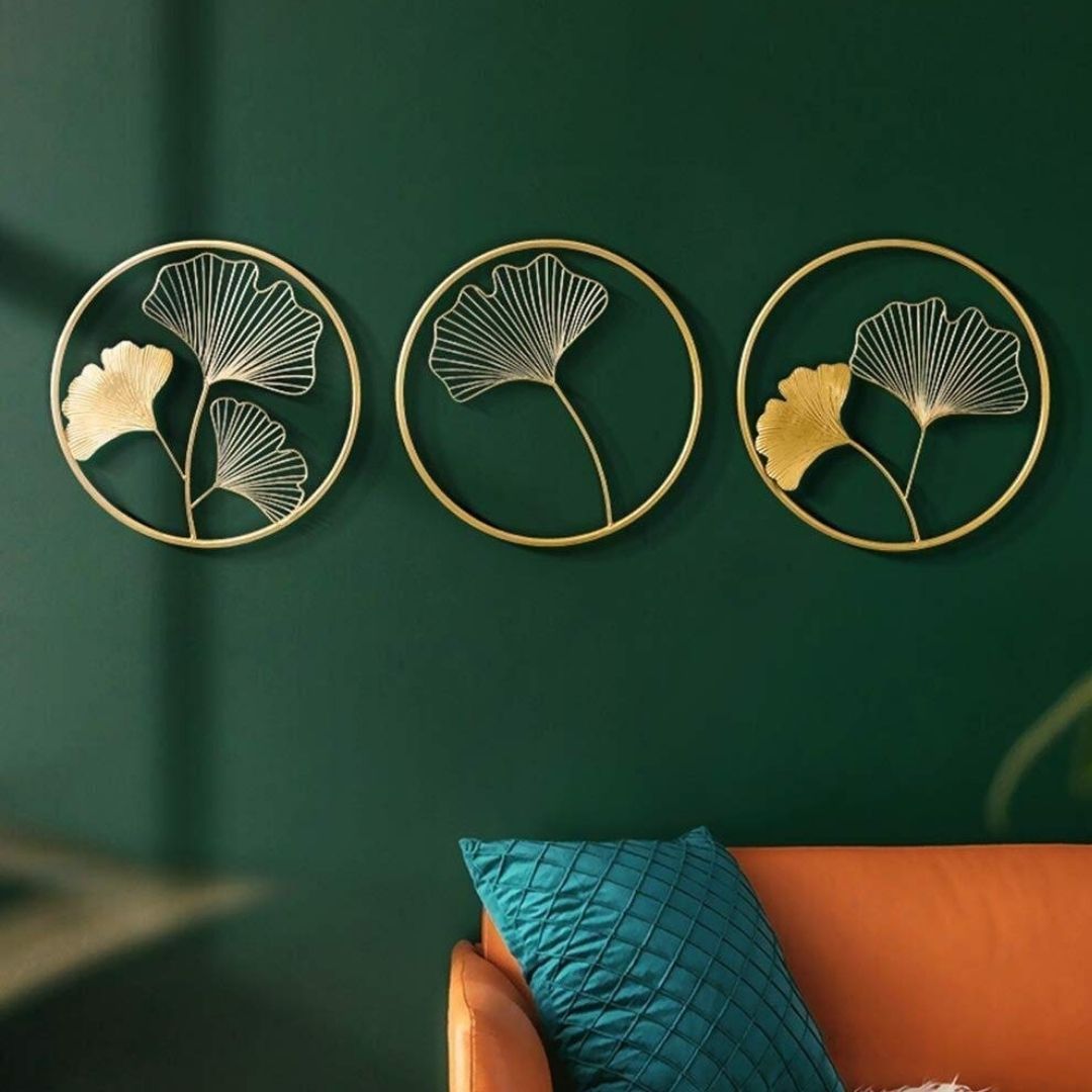 The 3 Golden Circles Metallic Leaves Wall Art (18 x 18 Inches each)