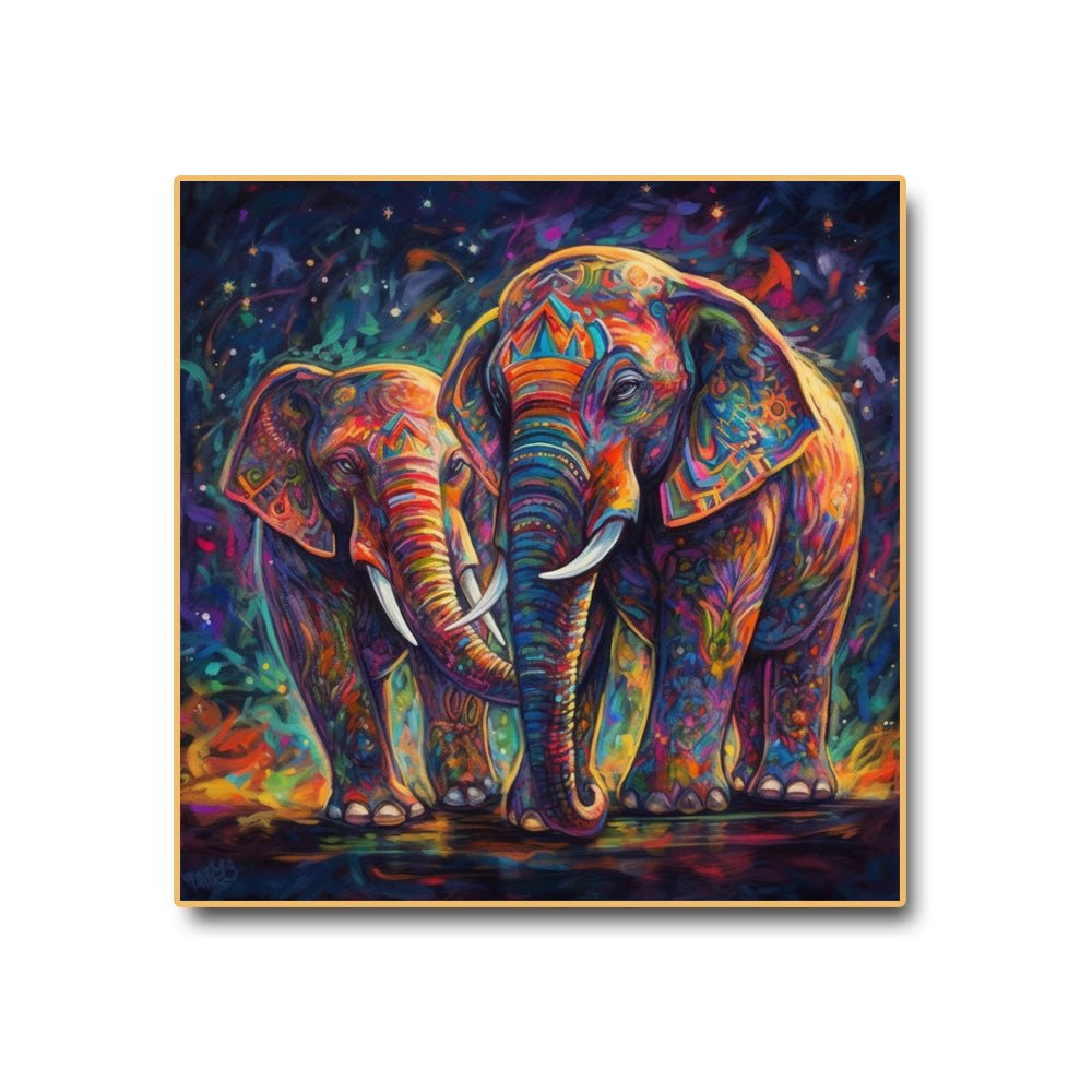 The Bond Canvas Painting of Two Magnificent Elephants (36 x 36 Inches)