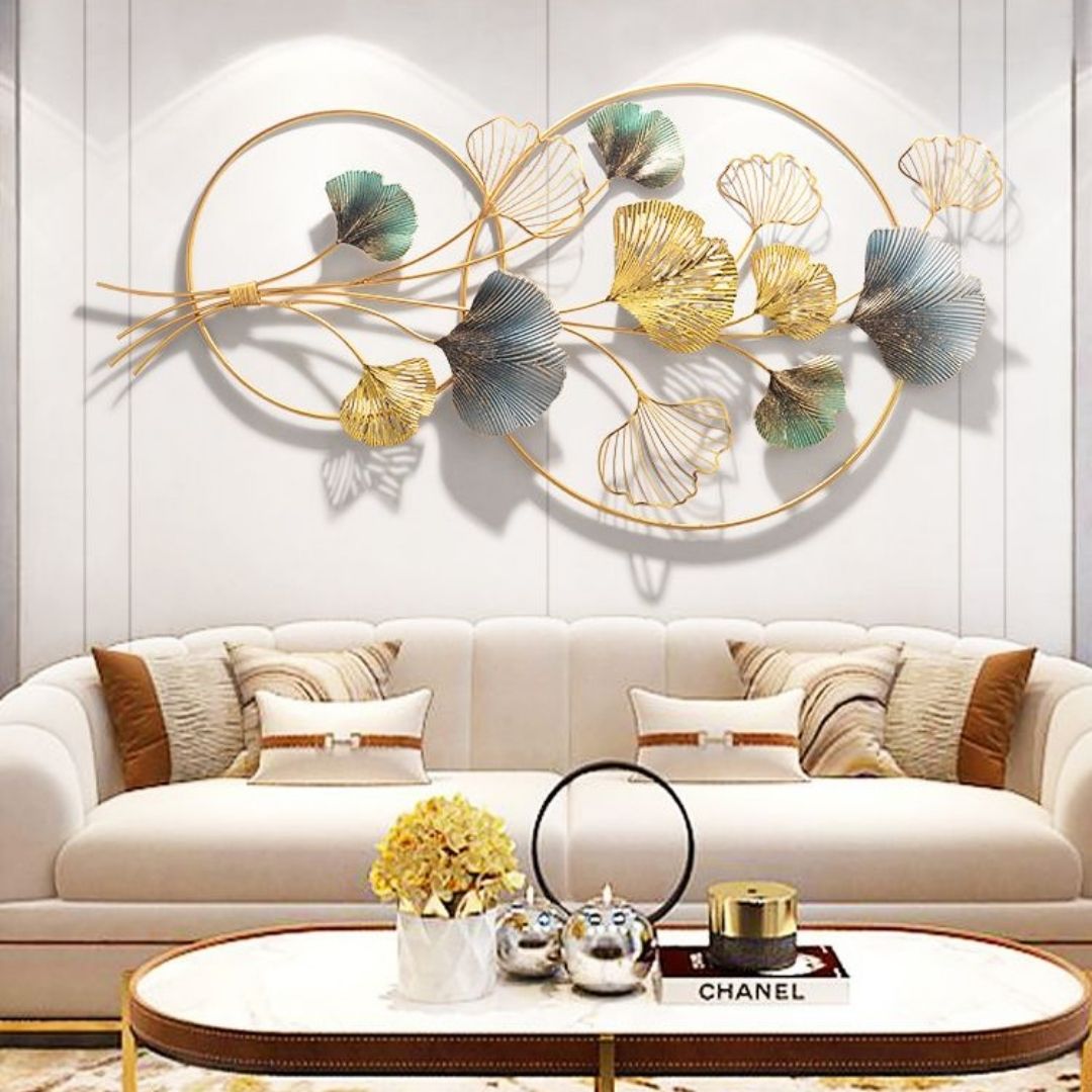 The Golden Circles Metal leaves wall art (48 x 24 Inches)
