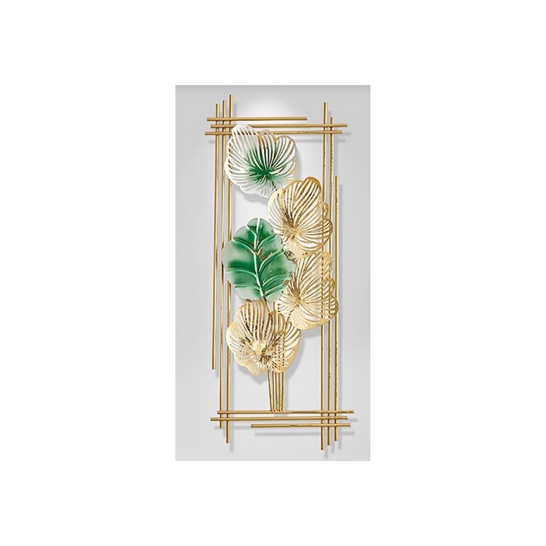 The Metallic Framed Gold and green plant wall art (15 x 30 Inches each)
