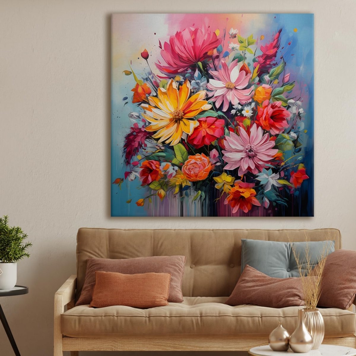 The Stardust Symphony Floral Canvas Wall Art (36 x 36 Inches)
