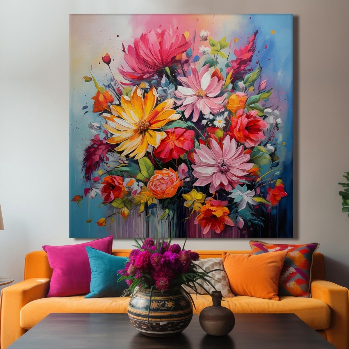 The Stardust Symphony Floral Canvas Wall Art (36 x 36 Inches)