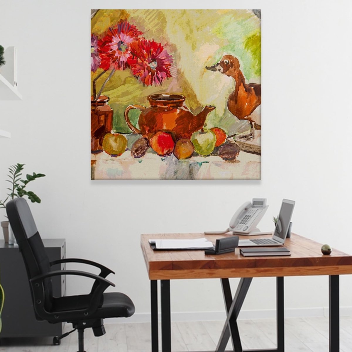 The Teapot and the Duck Canvas Wall Painting (36 x 36 Inches)