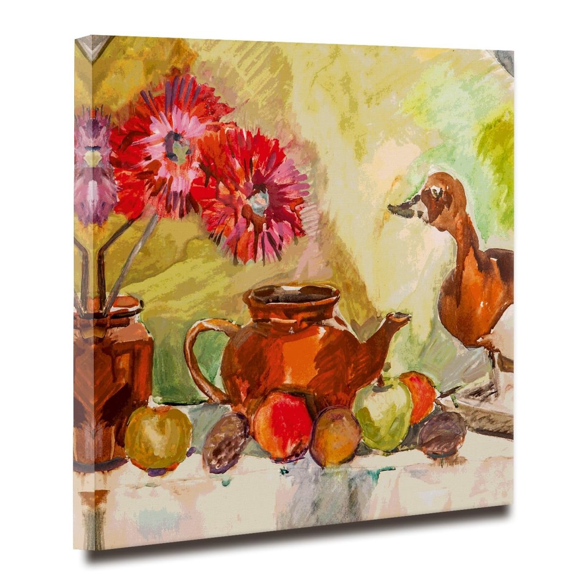 The Teapot and the Duck Canvas Wall Painting (36 x 36 Inches)
