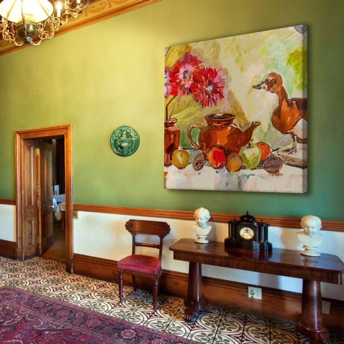 The Teapot and the Duck Canvas Wall Painting (36 x 36 Inches)
