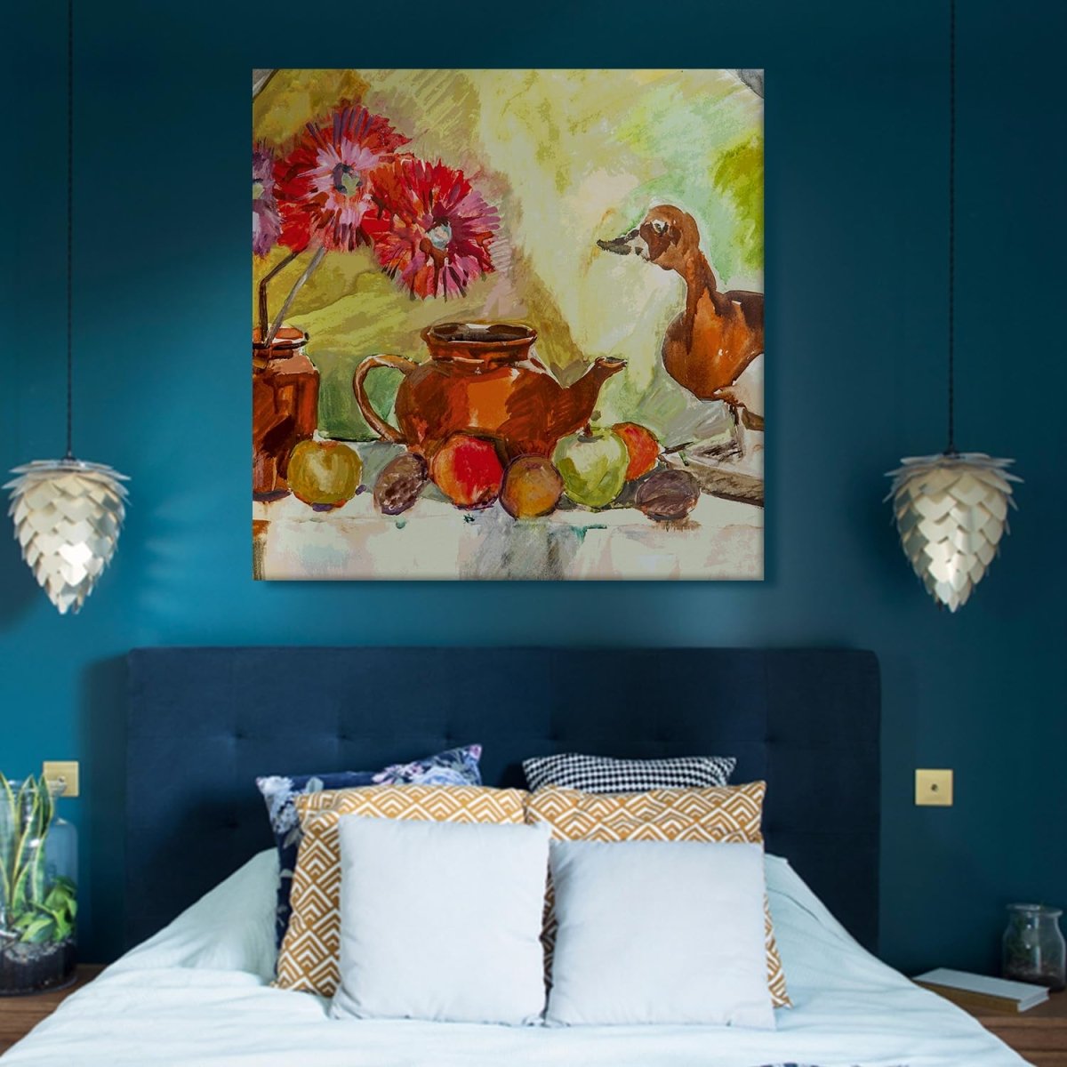 The Teapot and the Duck Canvas Wall Painting (36 x 36 Inches)