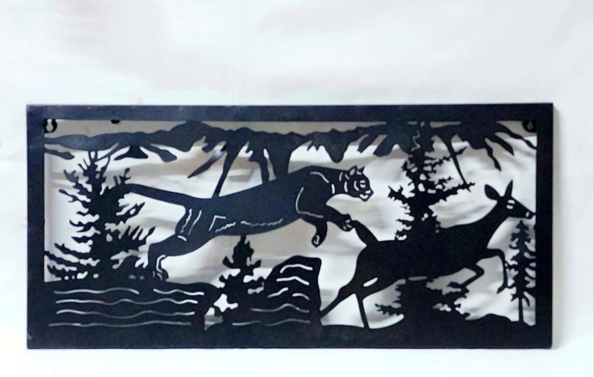 Tiger chasing Deer Laser perfection metal wall design