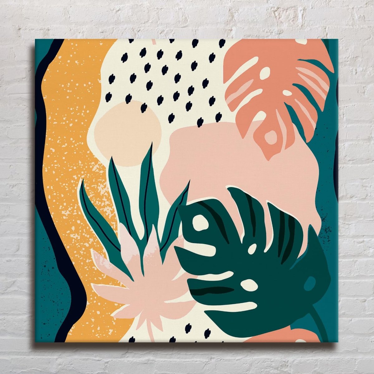 Tropical Leaves Canvas Wall Painting (36 x 36 Inches)