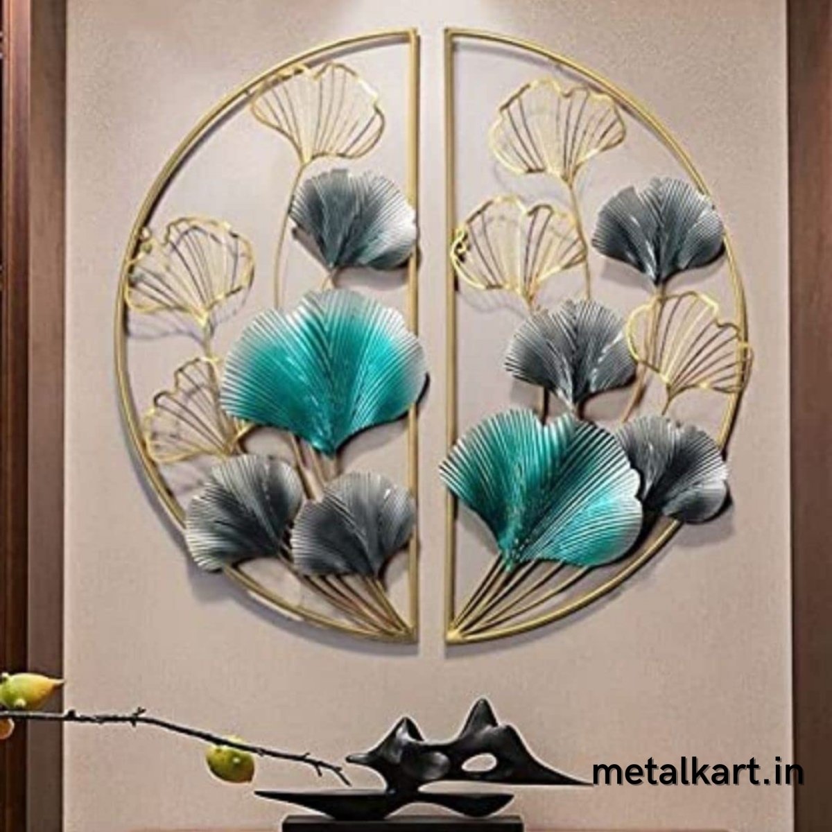 Two Semicircles Ginkgo Leaves Wall Design (40 x 40 Inches)