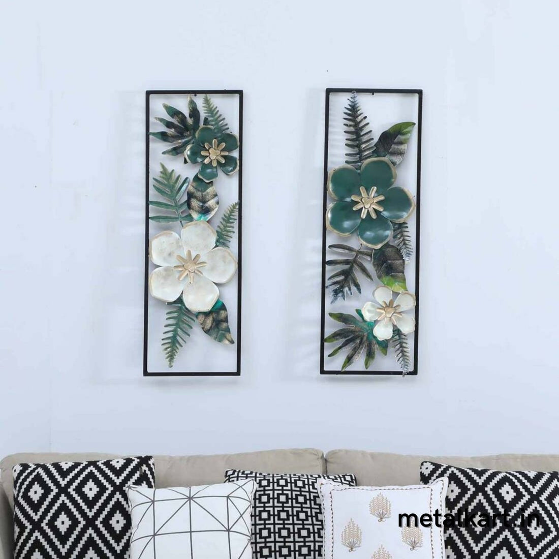 Vertical Panel of Green Leaf and White Flower (12.5 x 37 Inches)
