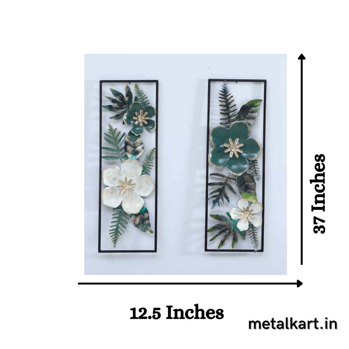 Vertical Panel of Green Leaf and White Flower (12.5 x 37 Inches)