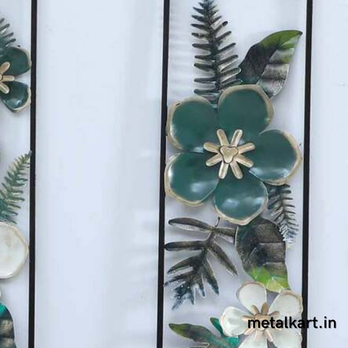Vertical Panel of Green Leaf and White Flower (12.5 x 37 Inches)