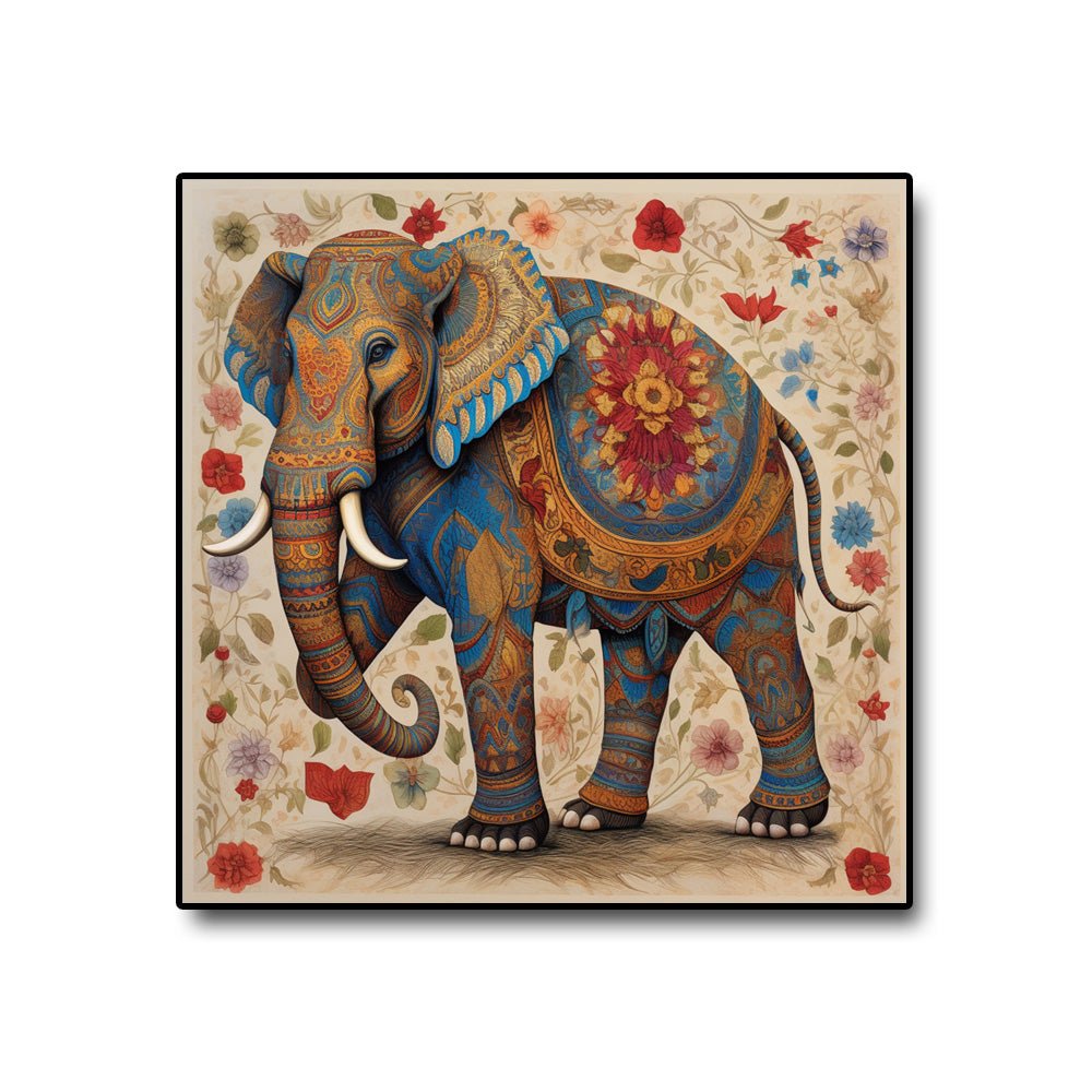 Vibrant Stride Canvas Painting of a Beautiful Multicolor Elephant (36 x 36 Inches)