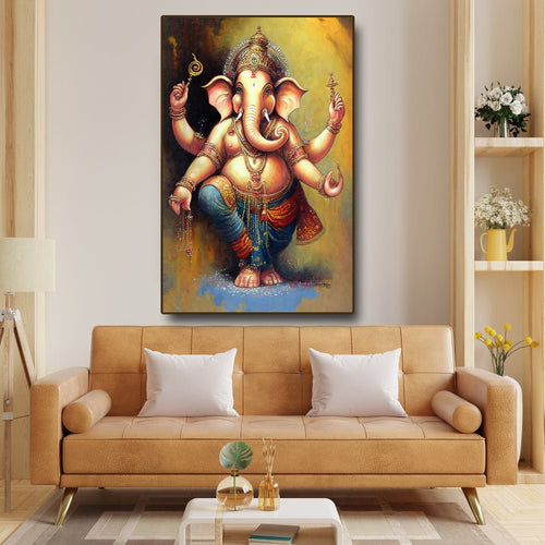 Vighnaharta Ganesh Canvas Wall Painting (36 x 24 Inches )