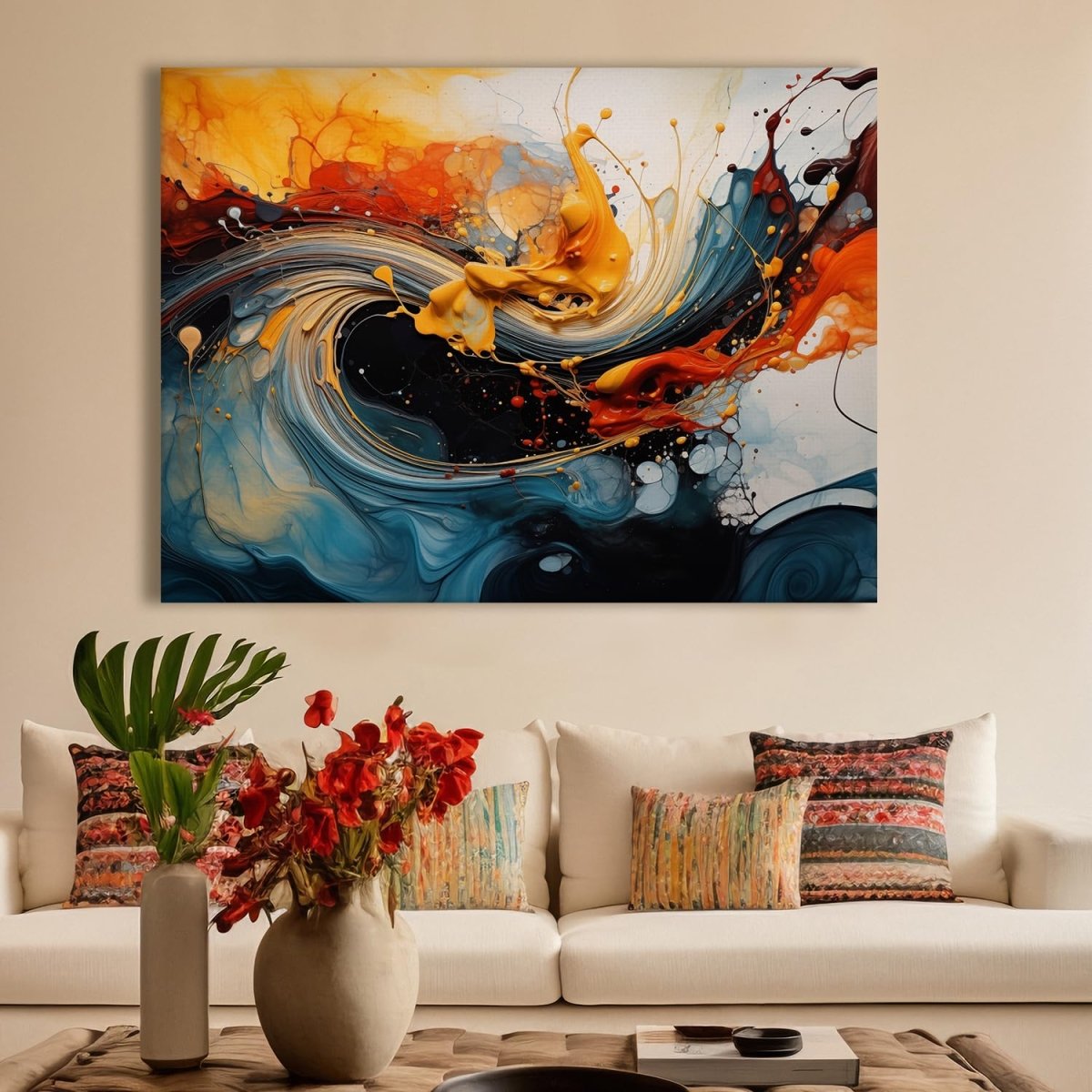 Yin and Yang Abstract Canvas Wall Art (48 x 36 Inches)